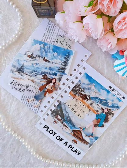 Winter Snow Mountain Village Die‑Cut PET Tape