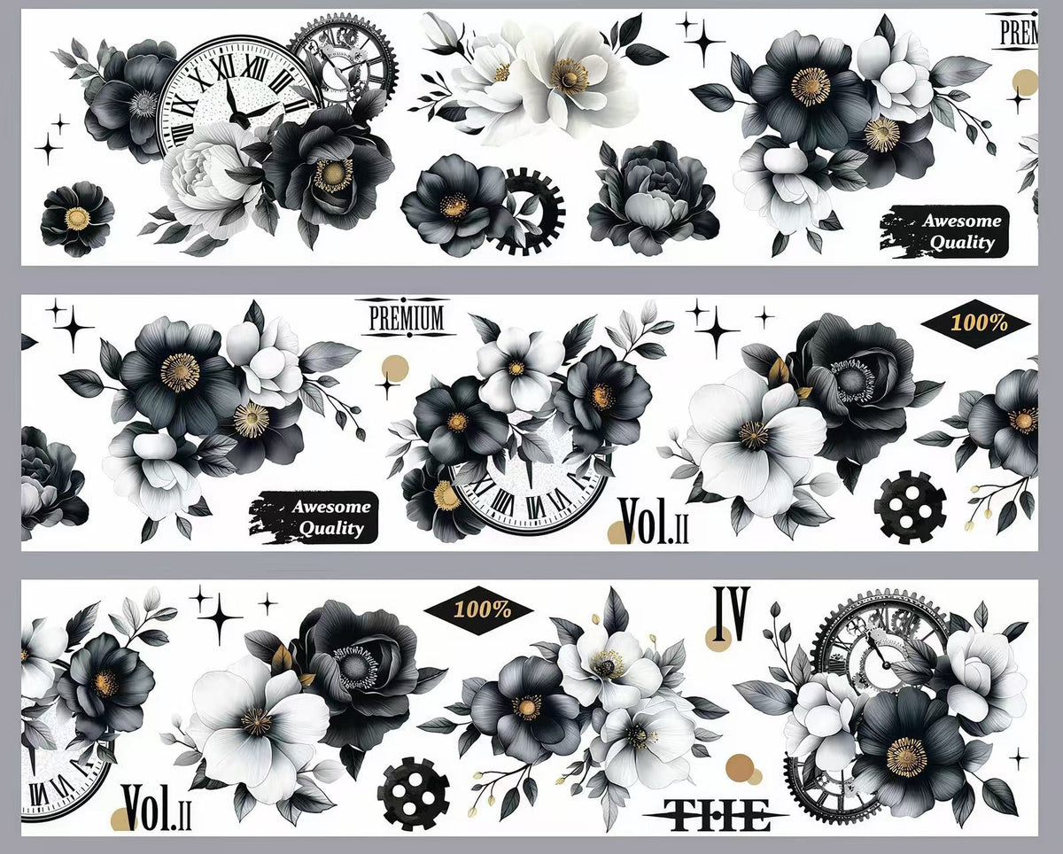 Gothic Floral Time Die‑Cut PET Tape