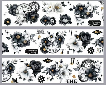 Gothic Floral Time Die‑Cut PET Tape