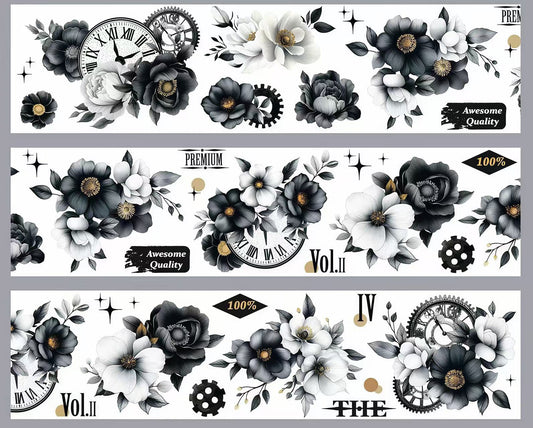 Gothic Floral Time Die‑Cut PET Tape