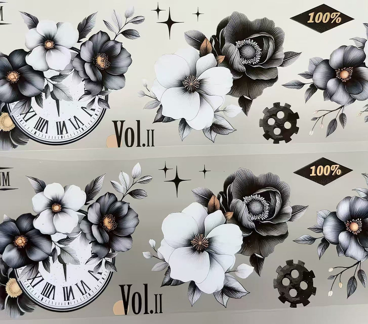 Gothic Floral Time Die‑Cut PET Tape