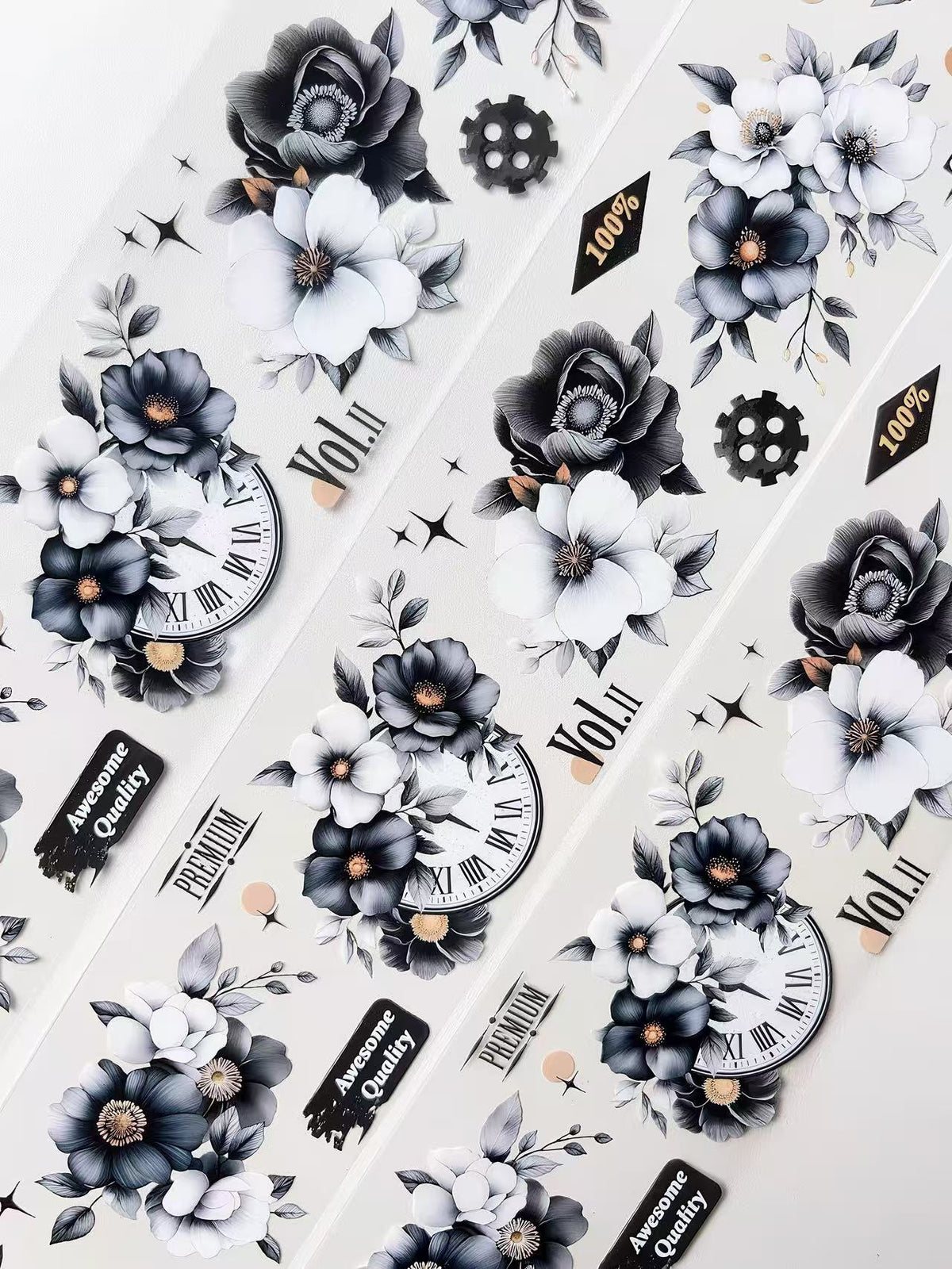 Gothic Floral Time Die‑Cut PET Tape