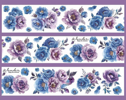 Blue Purple Peony Blooms Die‑Cut PET Tape