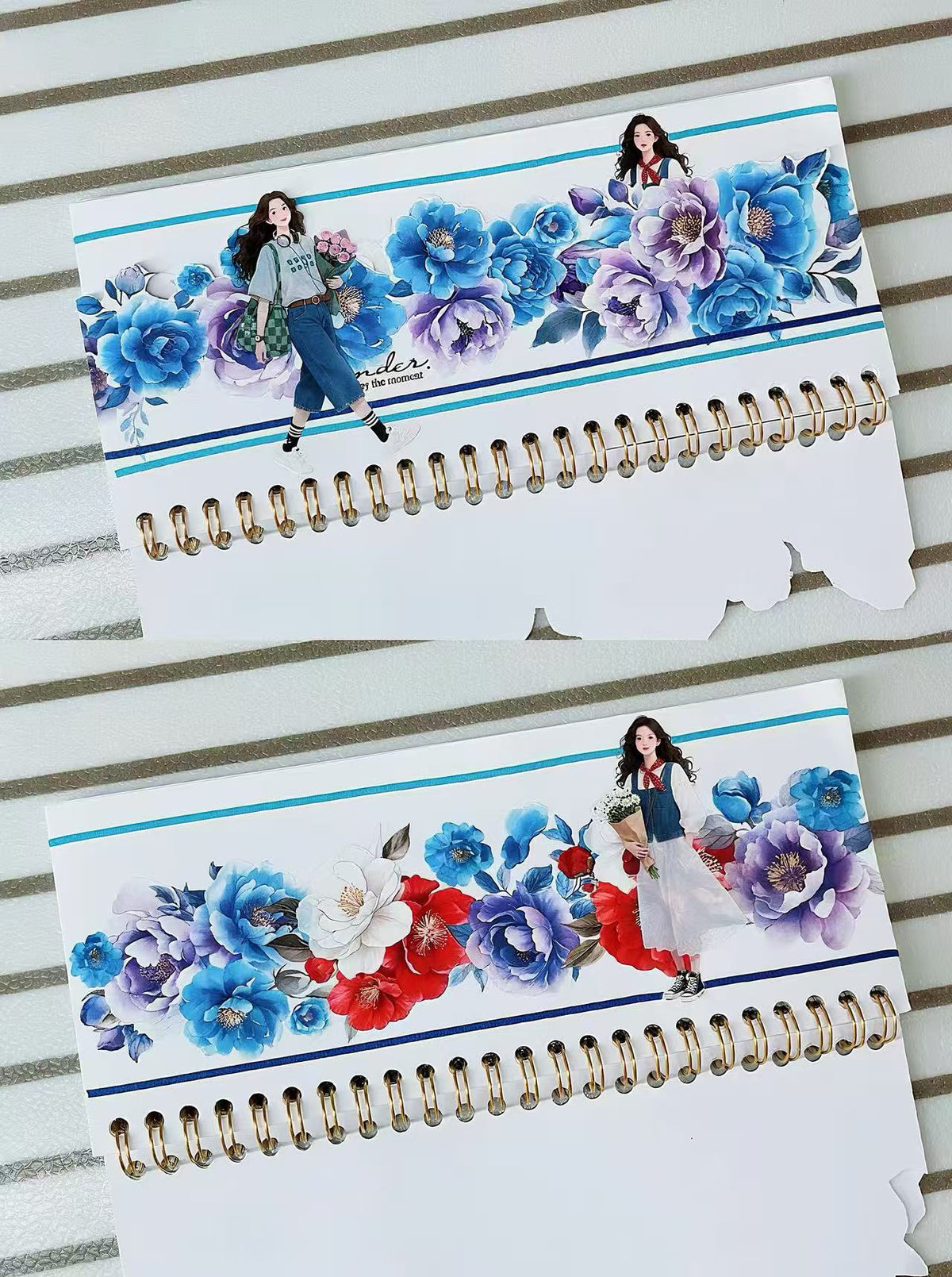 Blue Purple Peony Blooms Die‑Cut PET Tape