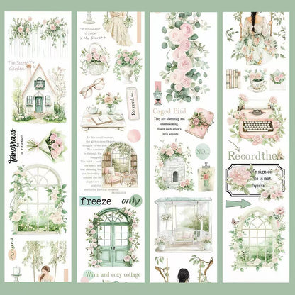 Soft Green Garden Window Girl Die‑Cut PET Tape