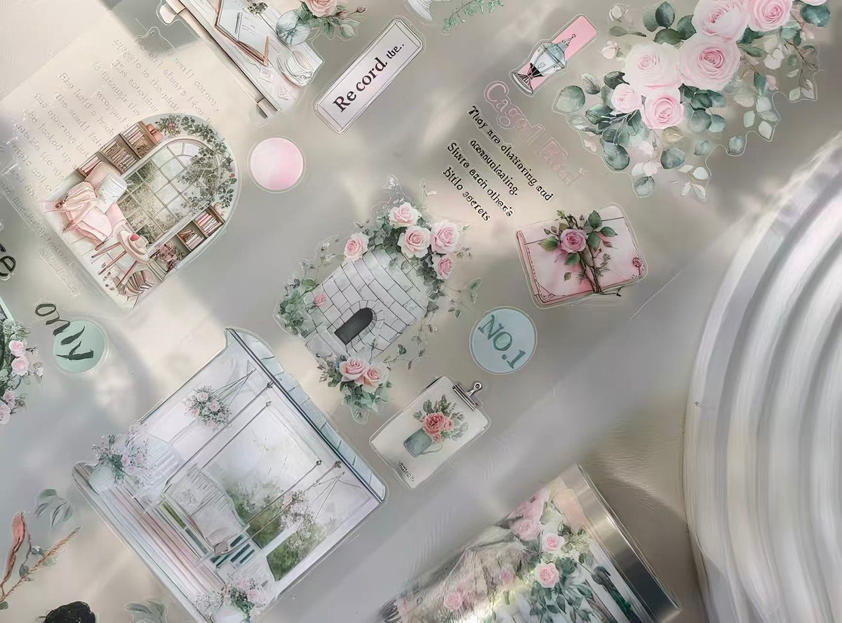 Soft Green Garden Window Girl Die‑Cut PET Tape