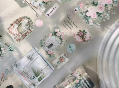 Soft Green Garden Window Girl Die‑Cut PET Tape