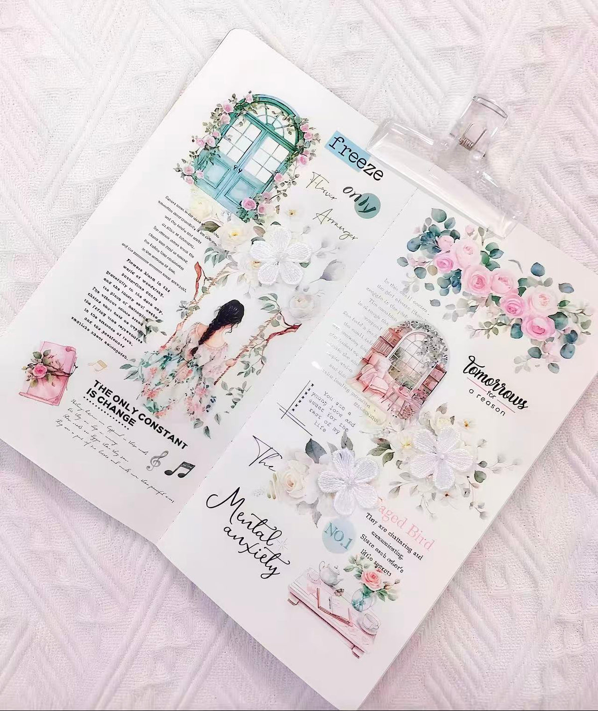 Soft Green Garden Window Girl Die‑Cut PET Tape