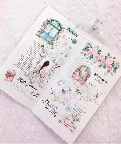 Soft Green Garden Window Girl Die‑Cut PET Tape