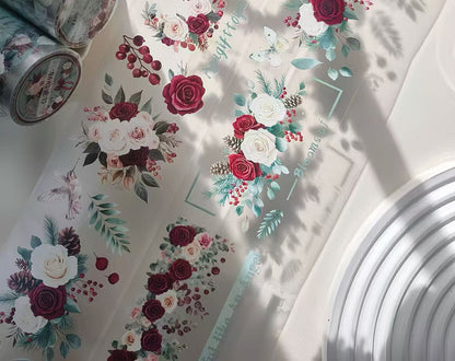 Elegant Berry Rose Bird Butterfly Die‑Cut PET Tape