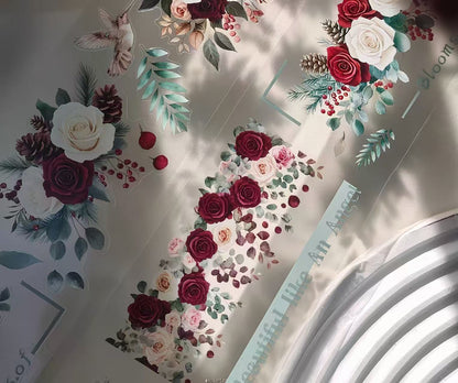 Elegant Berry Rose Bird Butterfly Die‑Cut PET Tape