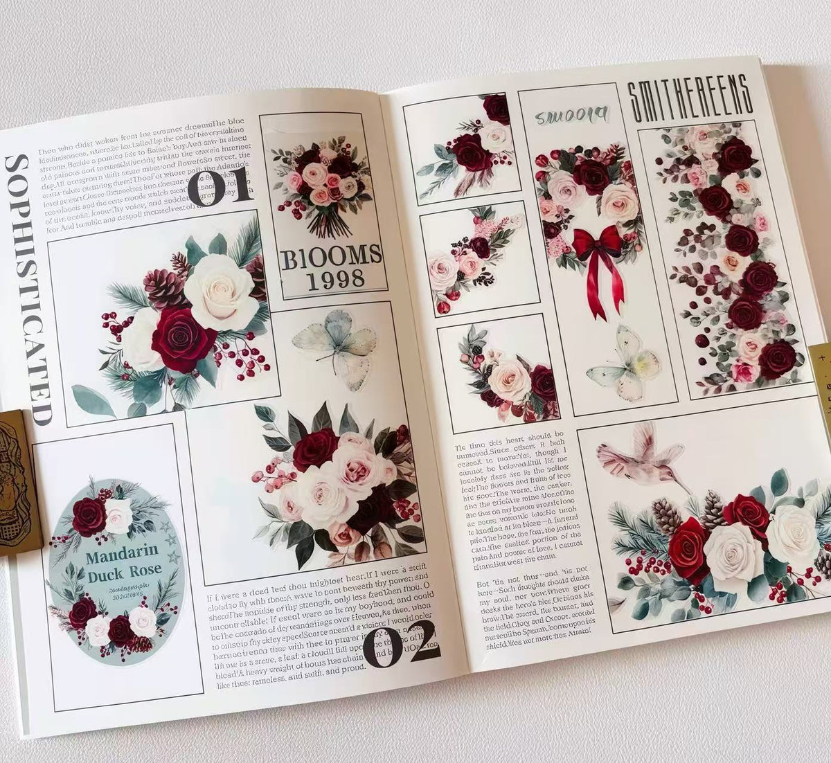 Elegant Berry Rose Bird Butterfly Die‑Cut PET Tape