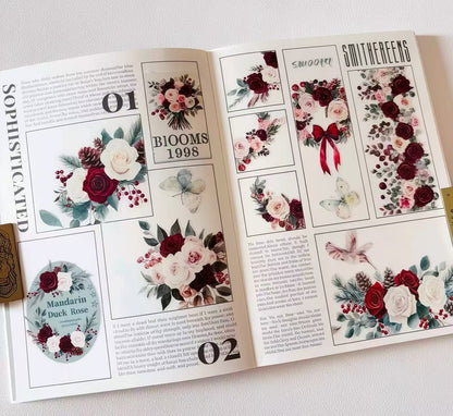 Elegant Berry Rose Bird Butterfly Die‑Cut PET Tape
