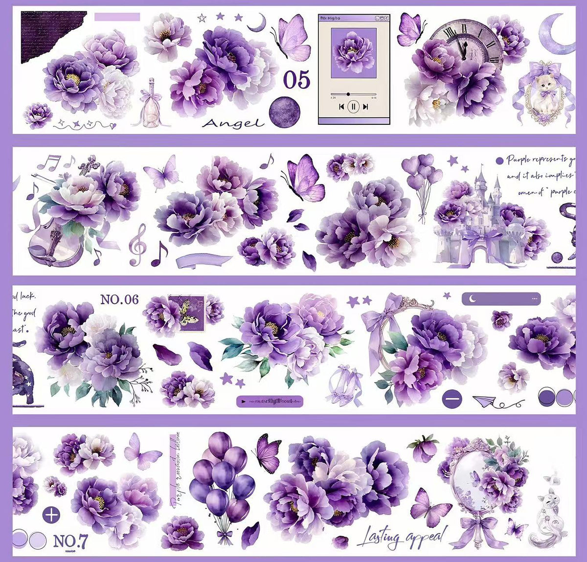 Dreamy Purple Peony Fantasy Journal Die‑Cut PET Tape