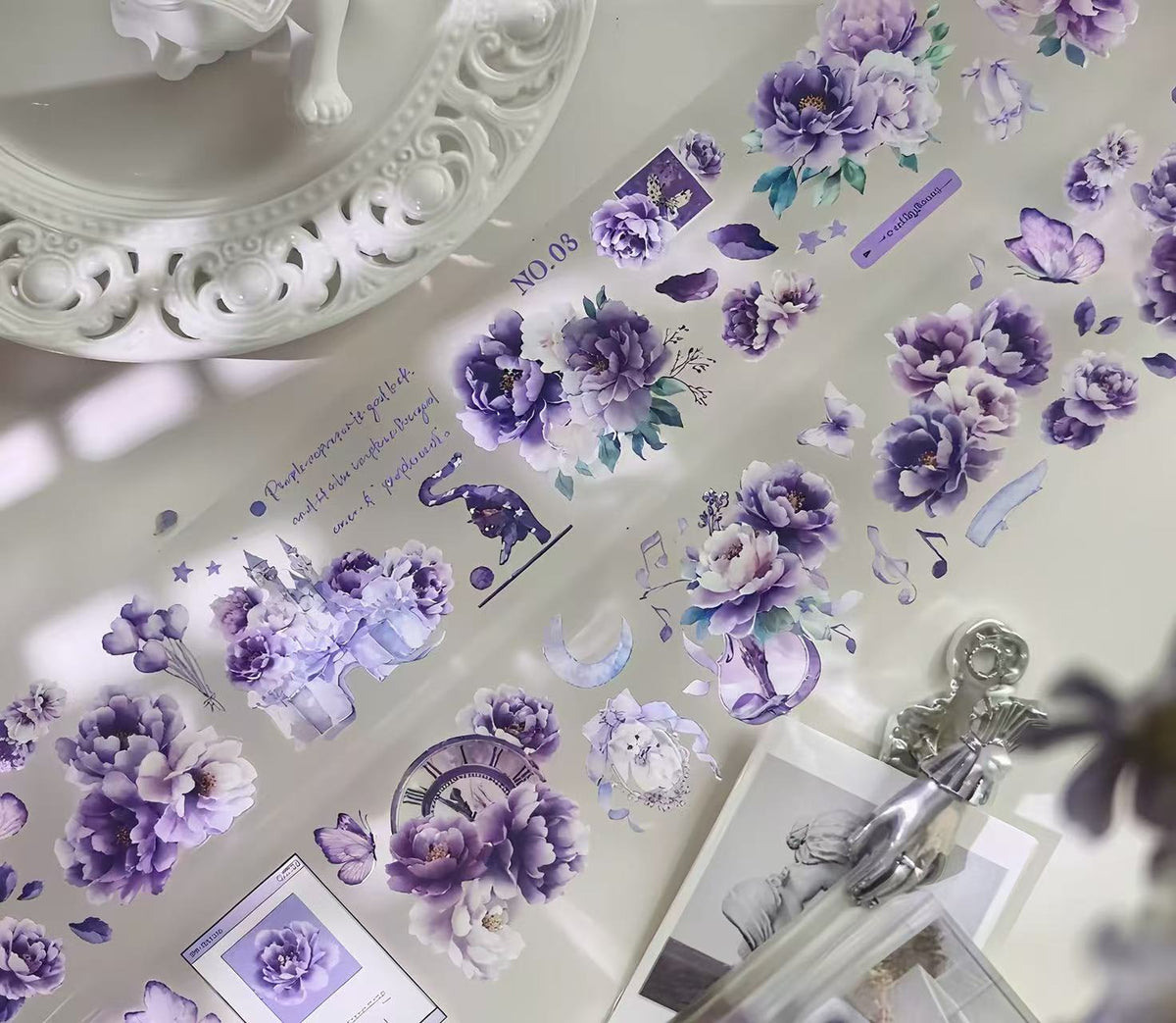 Dreamy Purple Peony Fantasy Journal Die‑Cut PET Tape