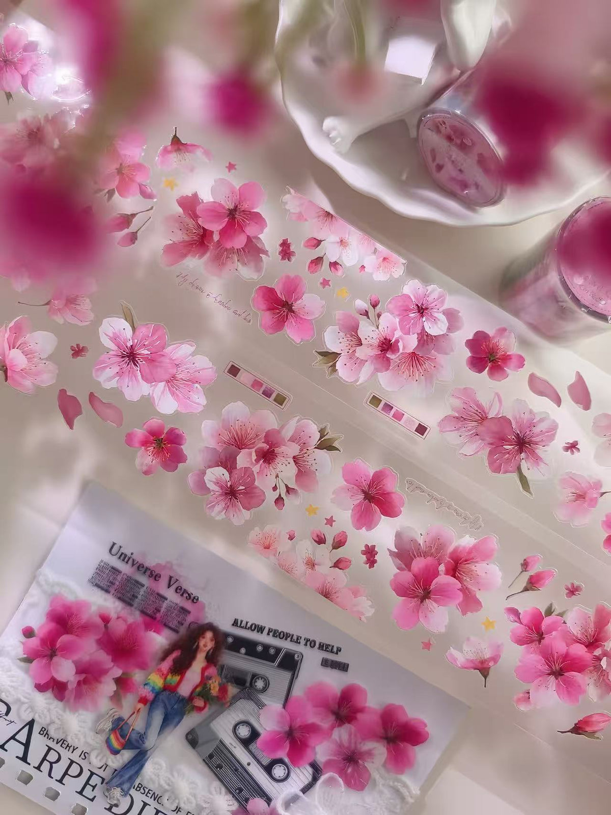 Spring Pink Cherry Blossom Die‑Cut PET Tape