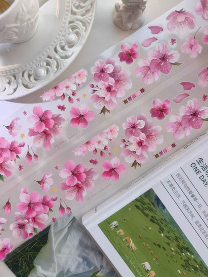 Spring Pink Cherry Blossom Die‑Cut PET Tape