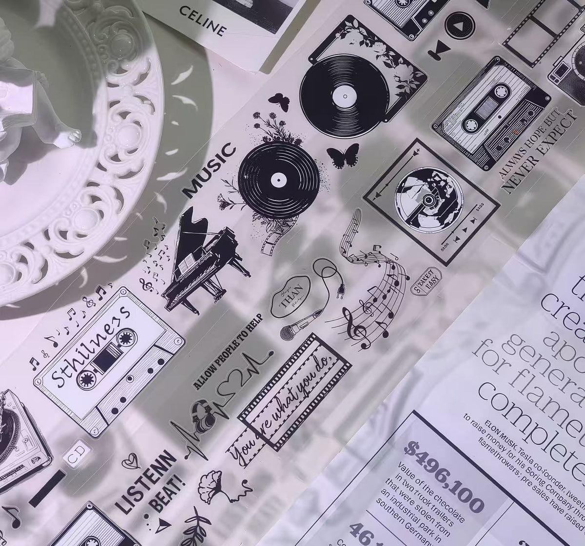 Retro Record Cassette Music Film Element Die‑Cut PET Tape