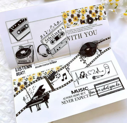 Retro Record Cassette Music Film Element Die‑Cut PET Tape