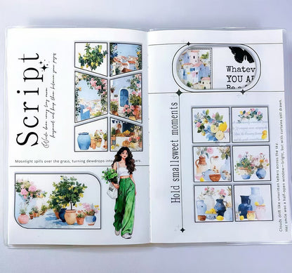 Coastal Harbour Floral Street Scene Die‑Cut PET Tape