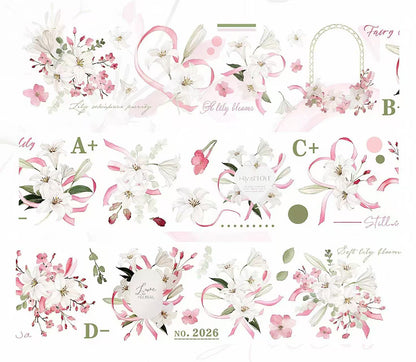Pink Lily Floral Ribbon Die‑Cut PET Tape