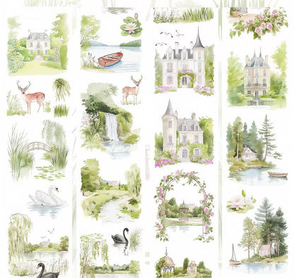 Country Lakeside Scenery Die‑Cut PET Tape
