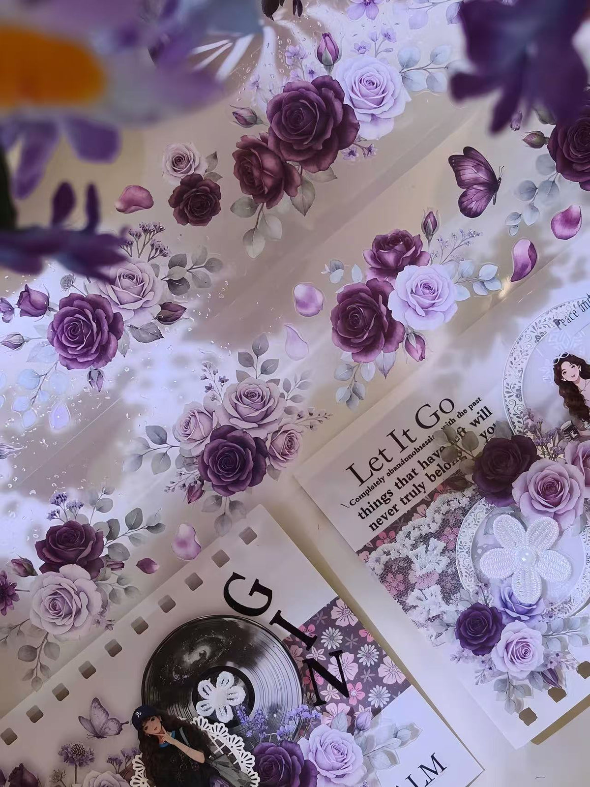 Purple Rose Butterfly Die‑Cut PET Tape
