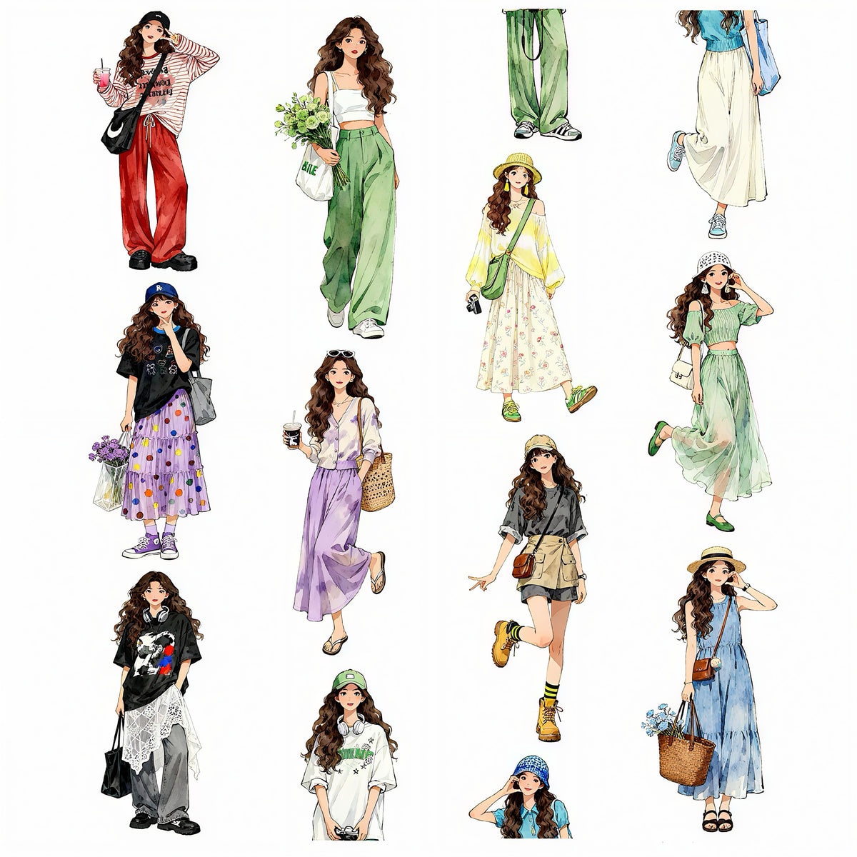 Trendy Casual Girls Character Die‑Cut PET Tape