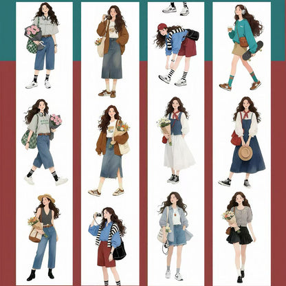 Trendy Casual Girls Character Die‑Cut PET Tape