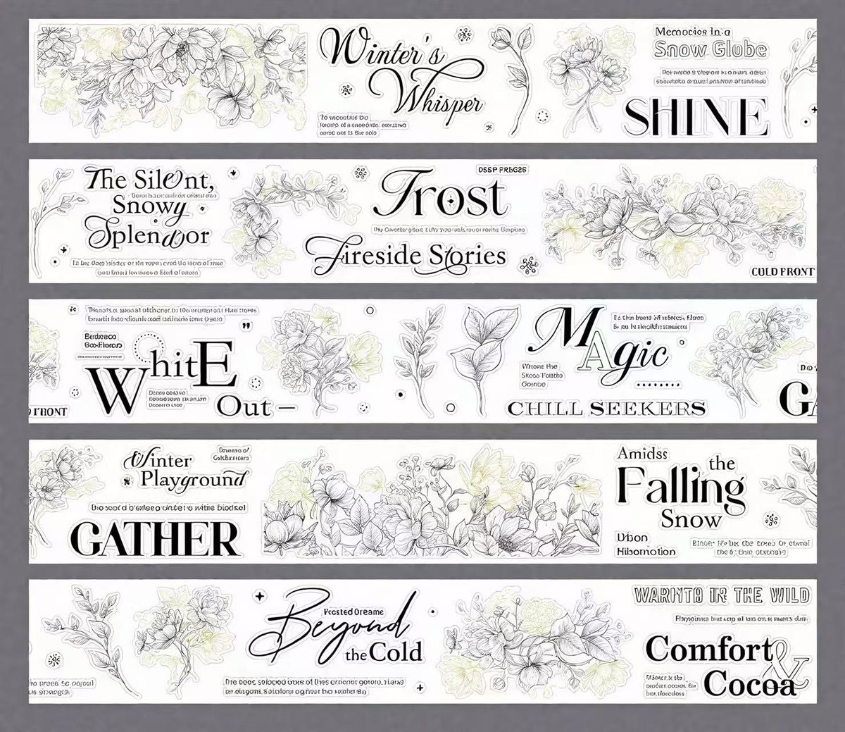 Frost Winter Flower Script Die‑Cut PET Tape