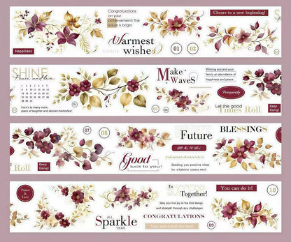 Burgundy Warm Floral Greeting Script Washi Tape