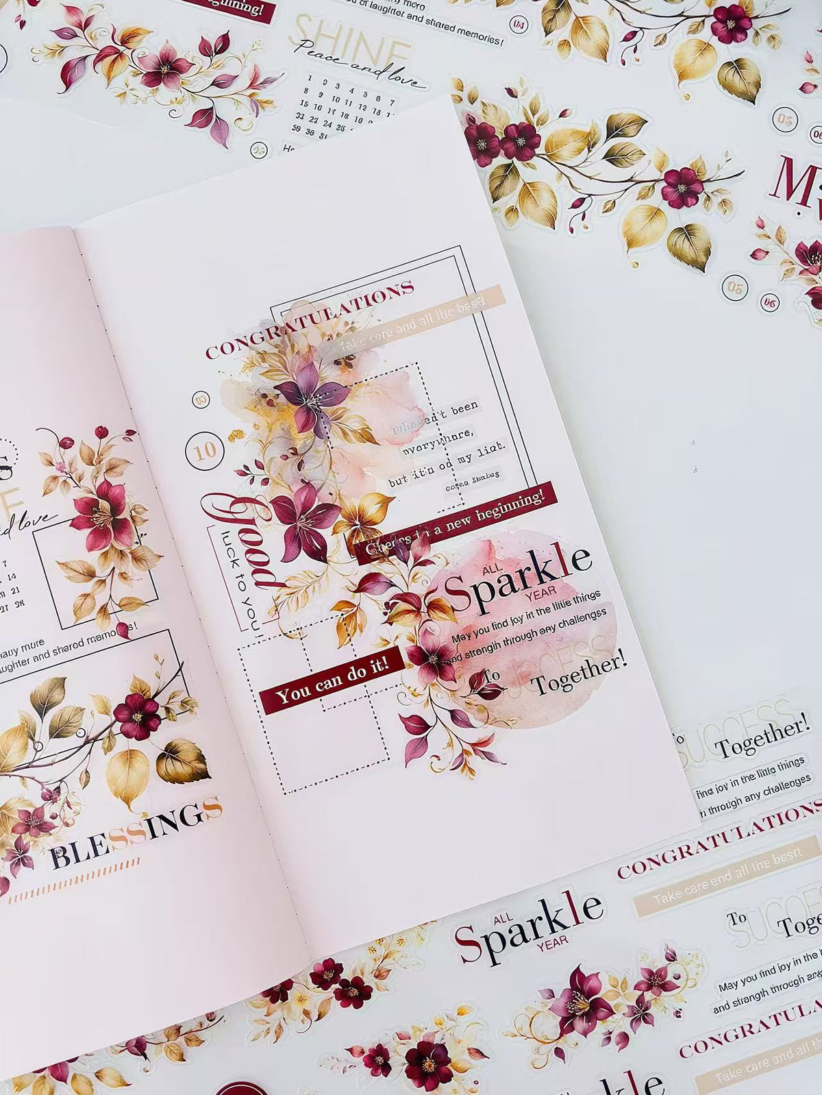 Burgundy Warm Floral Greeting Script Washi Tape