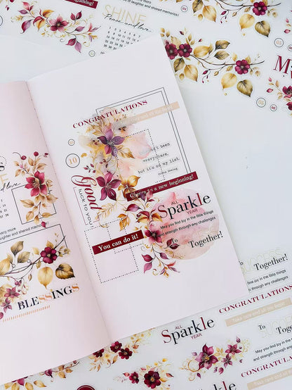 Burgundy Warm Floral Greeting Script Washi Tape
