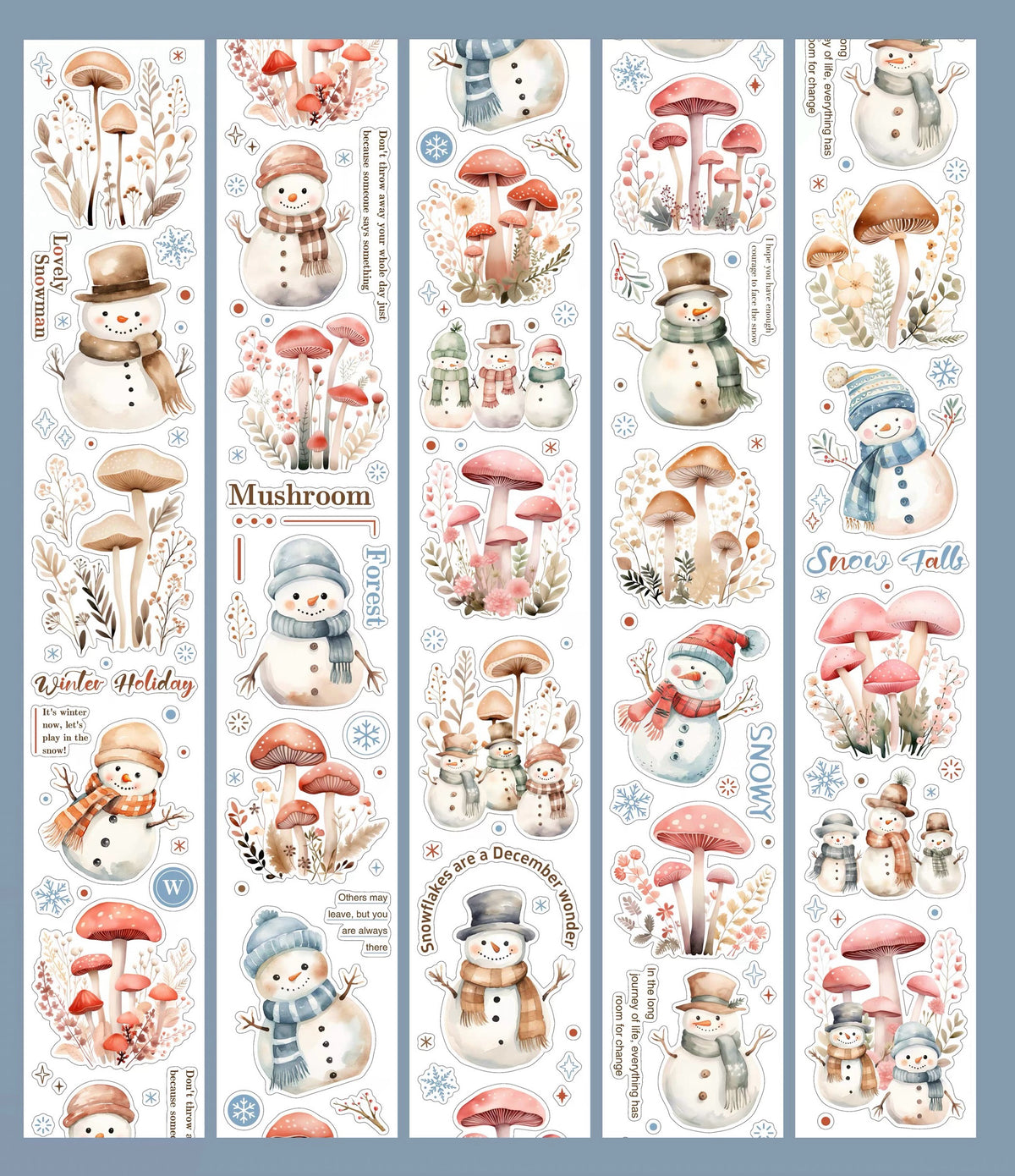 Winter Snowman Mushroom Die‑Cut PET Tape