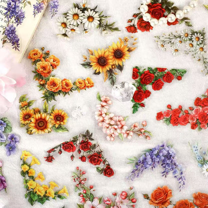Multicolor Botanical Flower Die‑Cut PET Sticker