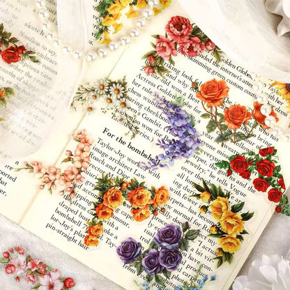 Multicolor Botanical Flower Die‑Cut PET Sticker
