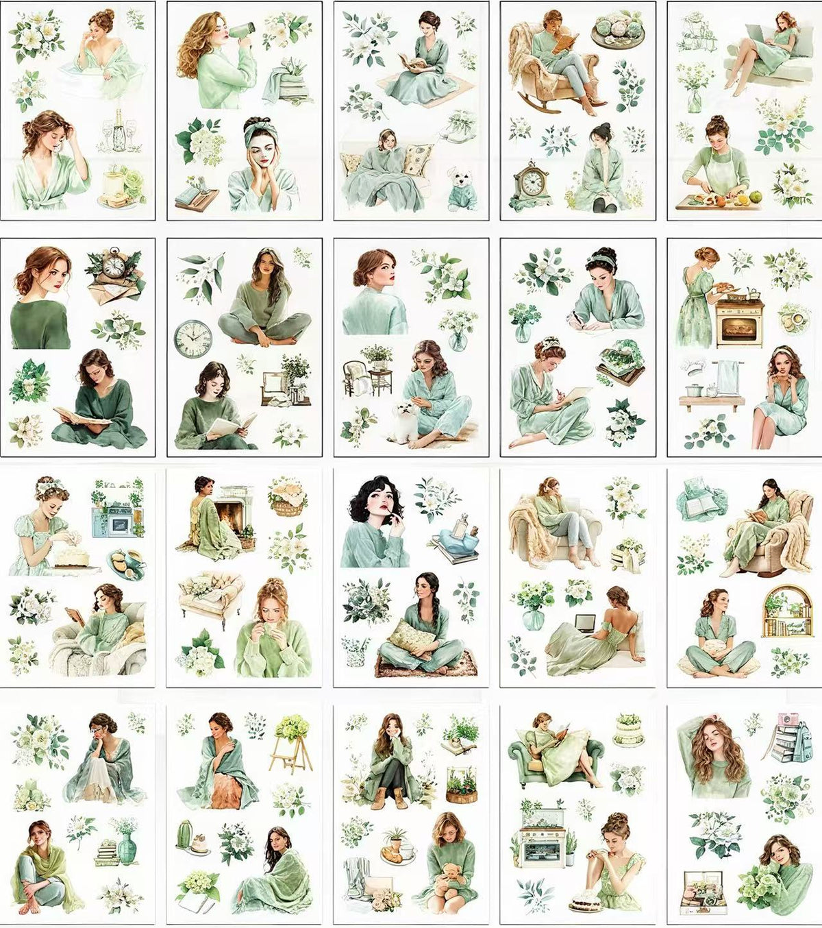 Vintage Relaxing Women Character PET Stickers