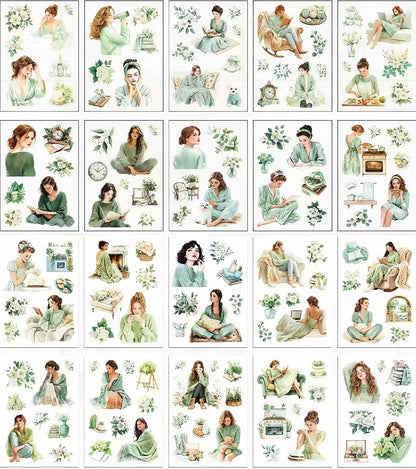 Vintage Relaxing Women Character PET Stickers
