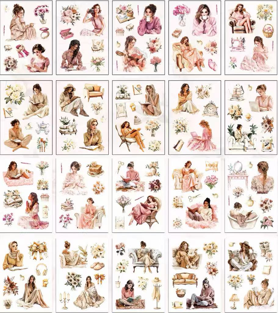 Vintage Relaxing Women Character PET Stickers