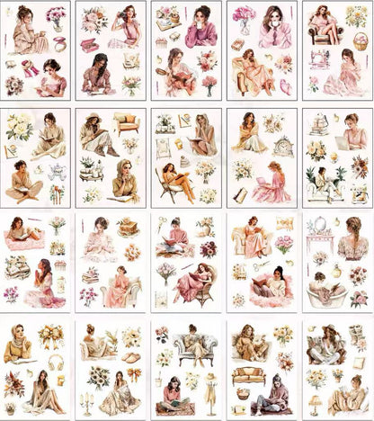 Vintage Relaxing Women Character PET Stickers