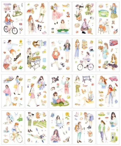 Multi-Scene Girl Ephemera PET Sticker