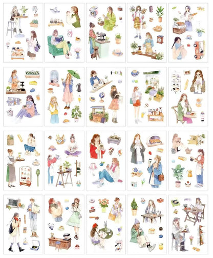 Multi-Scene Girl Ephemera PET Sticker