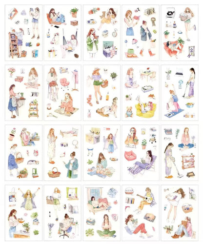 Multi-Scene Girl Ephemera PET Sticker