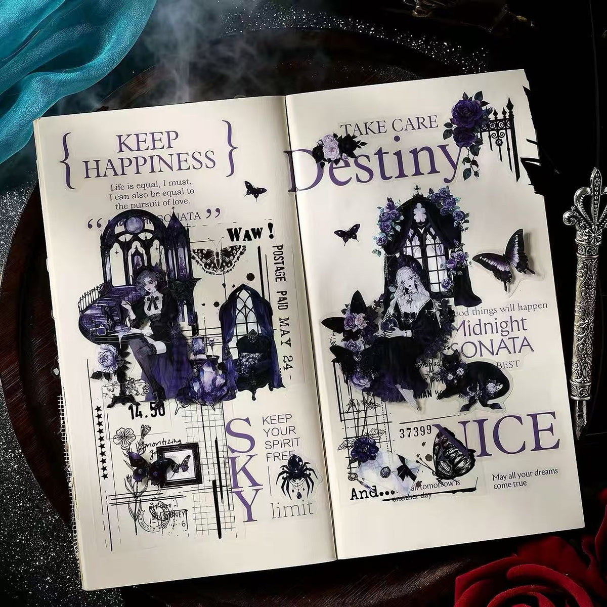 Gothic Vintage Witch & Castle PET Journal Sticker