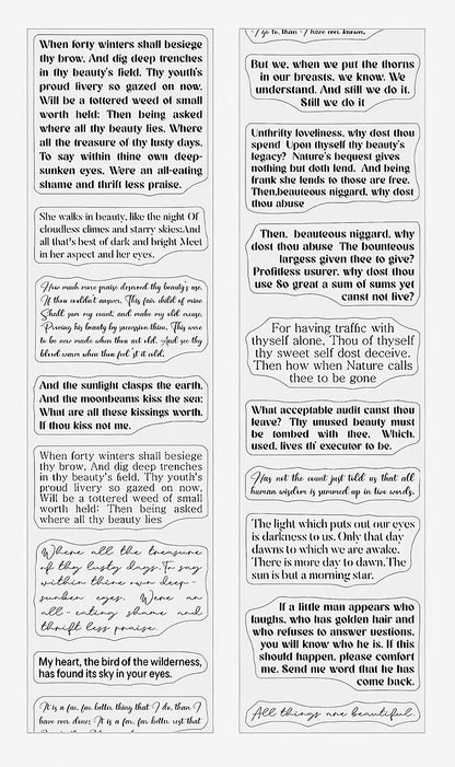 Artistic English Quote PET Die-Cut Tape