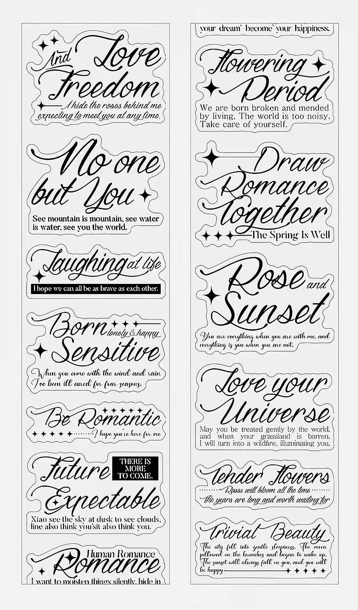 Artistic English Quote PET Die-Cut Tape