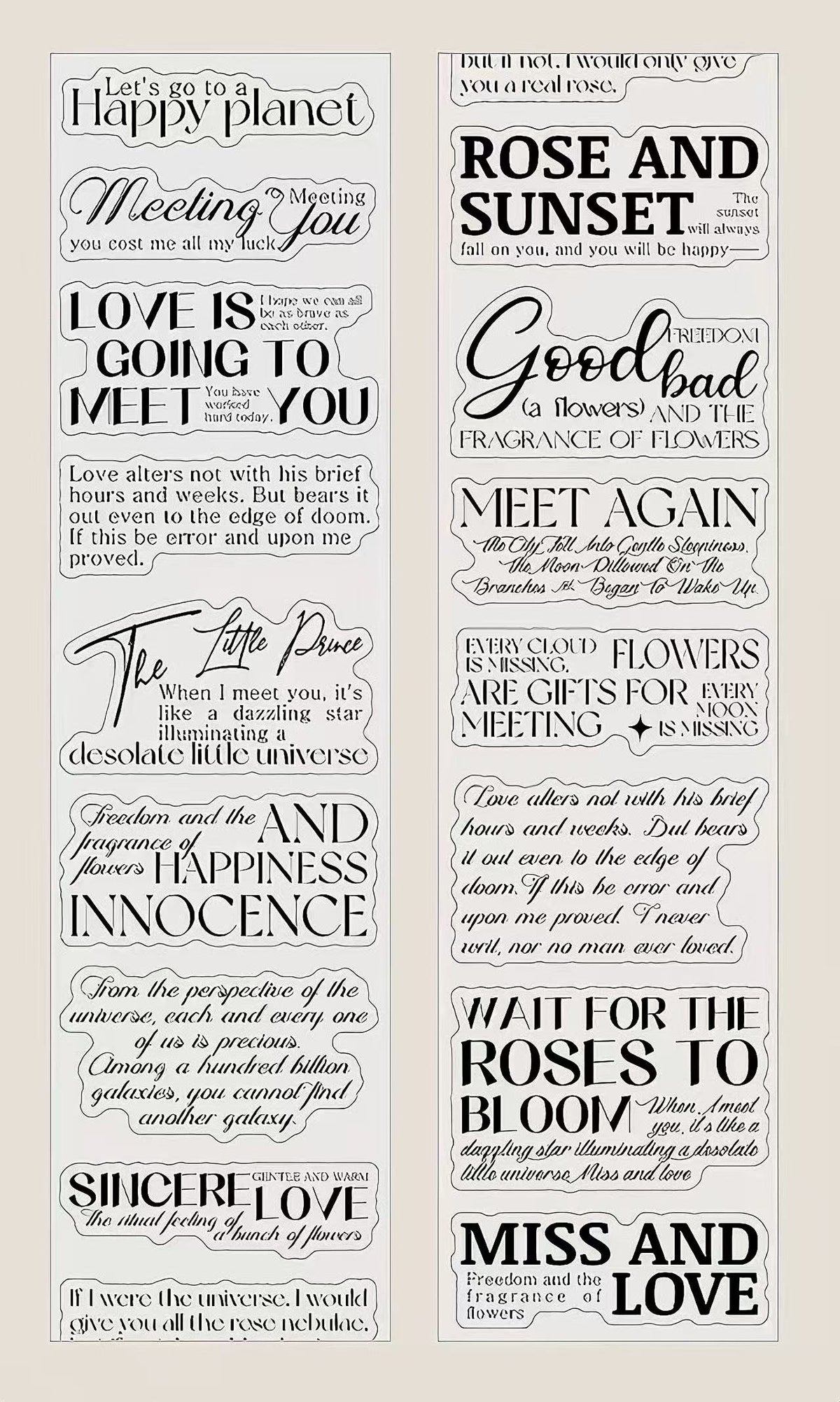 Artistic English Quote PET Die-Cut Tape