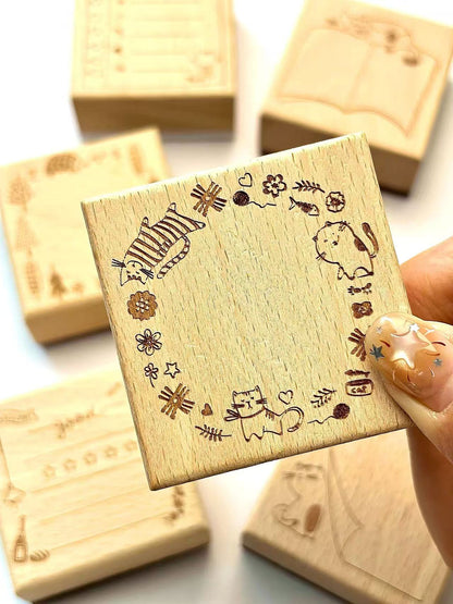Hand-Drawn Animal Frame Wooden Stamp