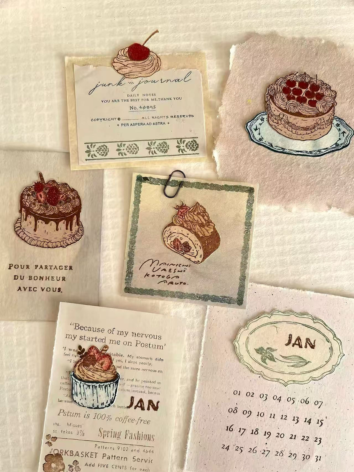Hand-drawn Dessert & Porcelain Plate Wooden Stamp