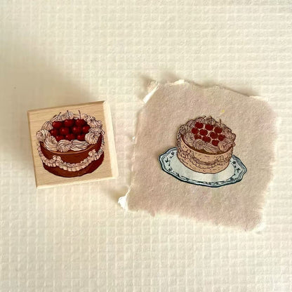 Hand-drawn Dessert & Porcelain Plate Wooden Stamp